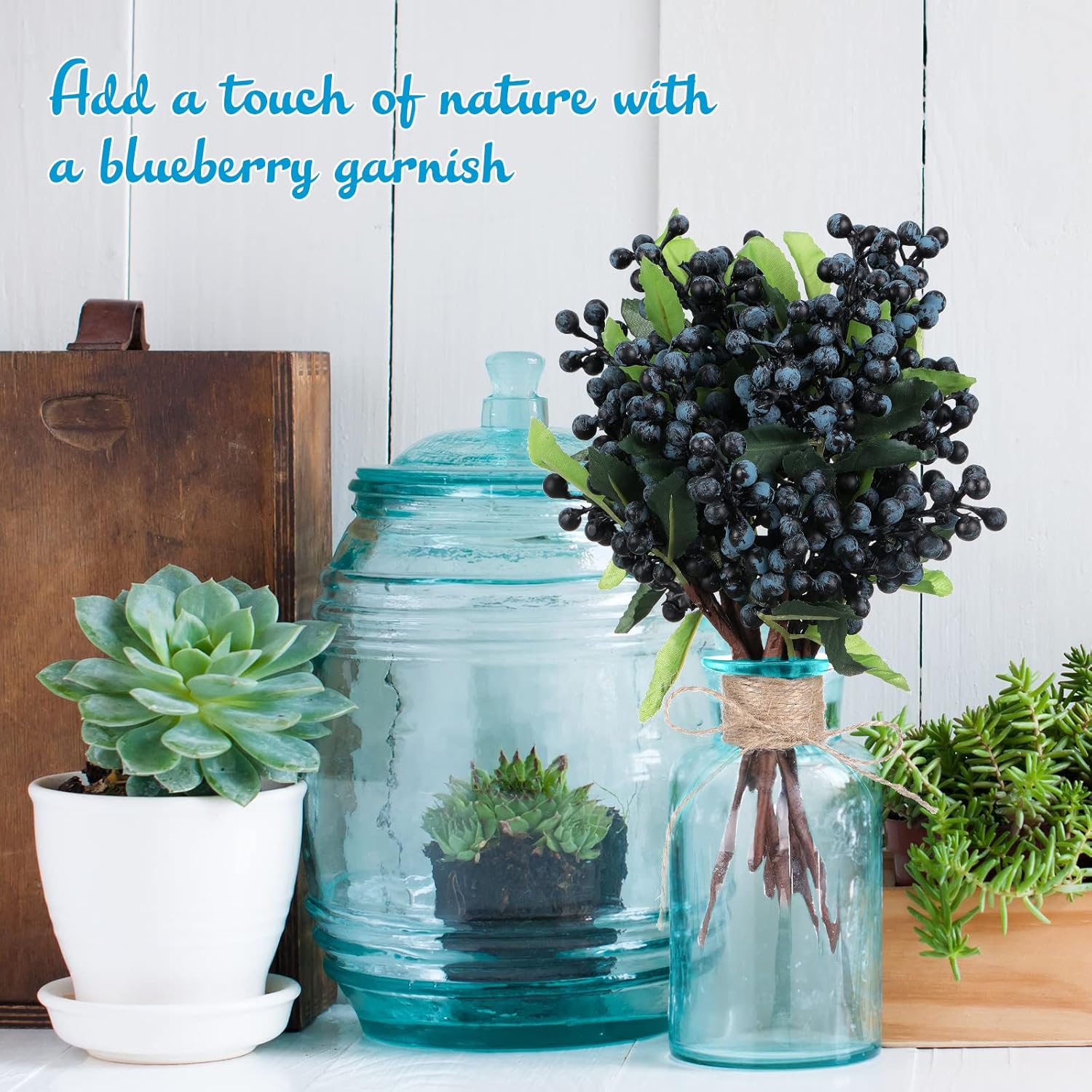 Yunsailing 30 Pcs Artificial Blueberry Stems Set