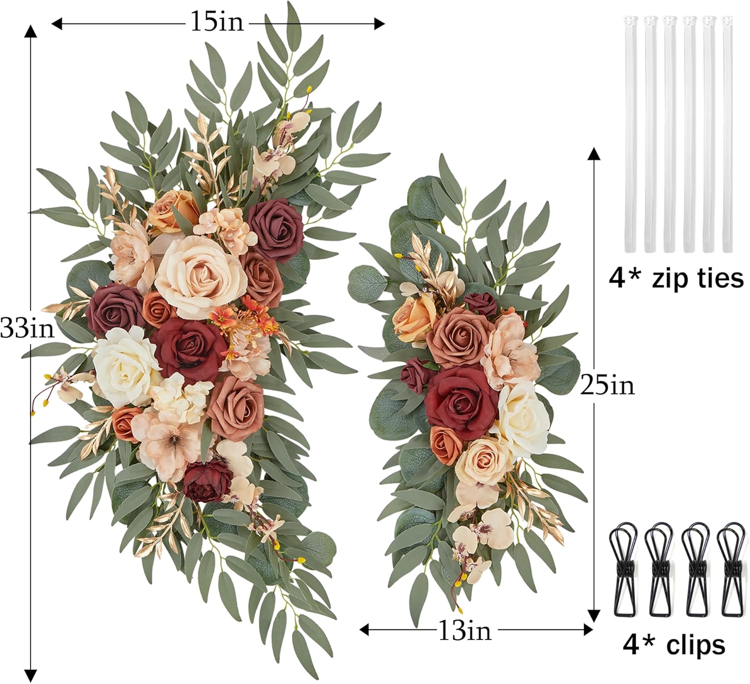 Tings Time Burnt Orange Wedding Arch Flowers Set of 2