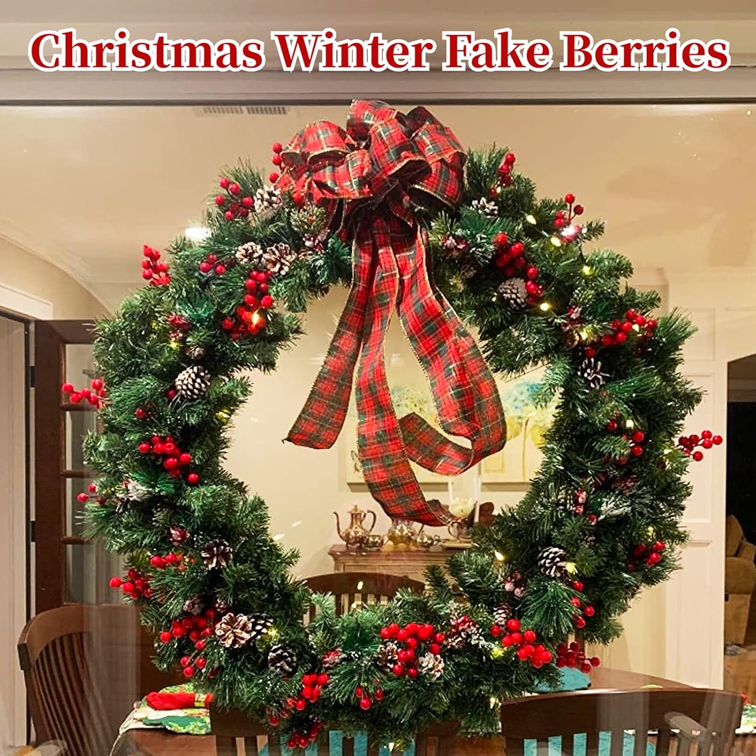 20 Pack Artificial Red Berry Stems for Christmas Decor