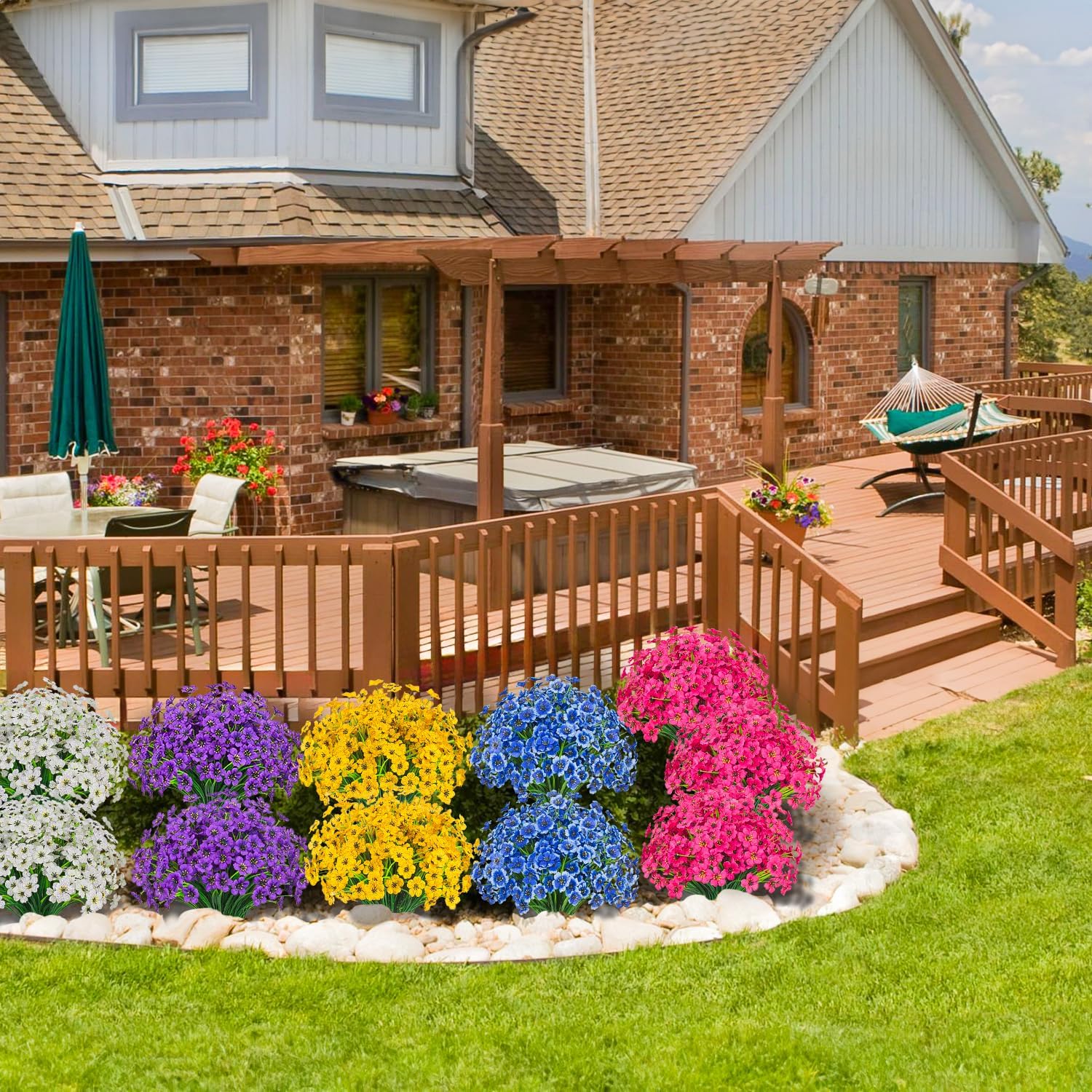 Outdoor Artificial Flowers 21 UV Resistant Bundle Fake Plants