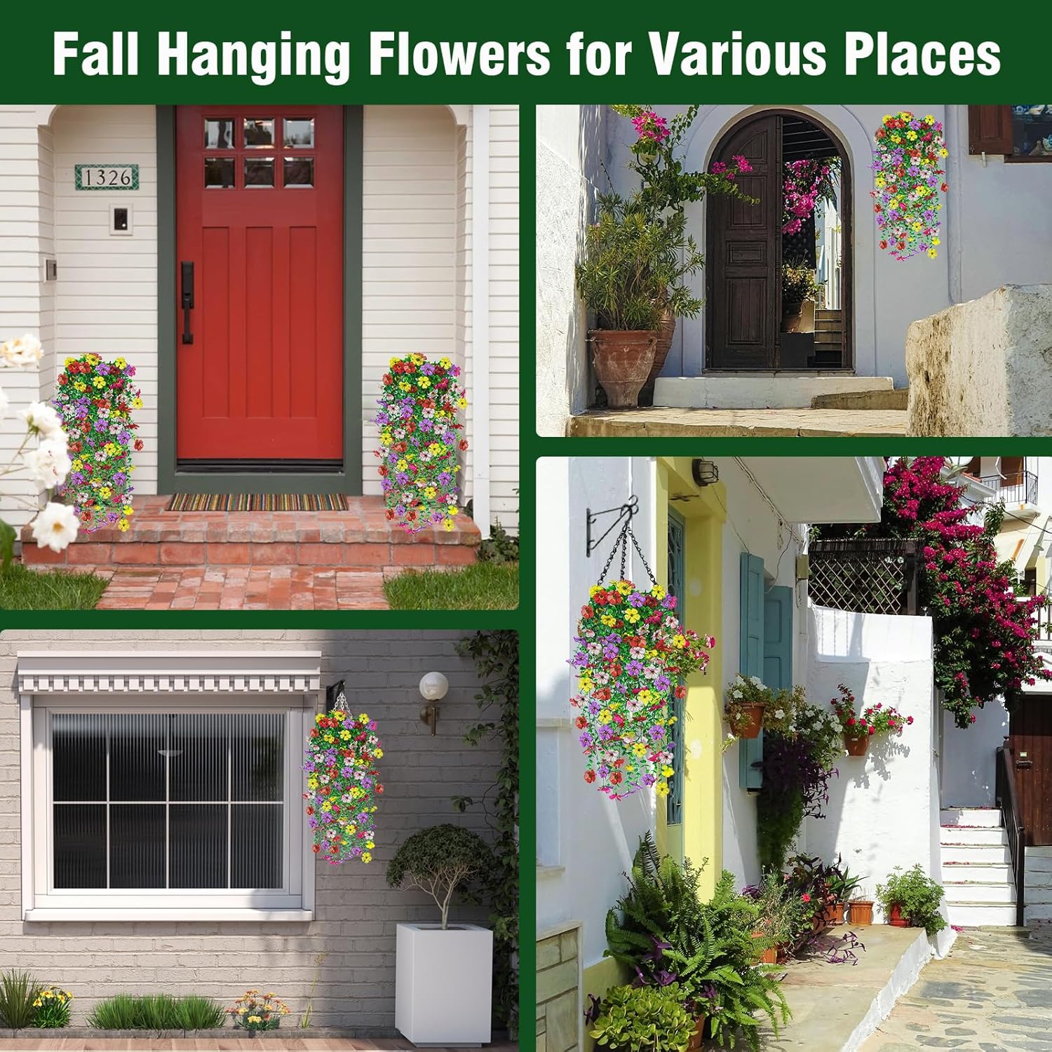 4 Pcs Artificial Hanging Flowers for Outdoor Decor