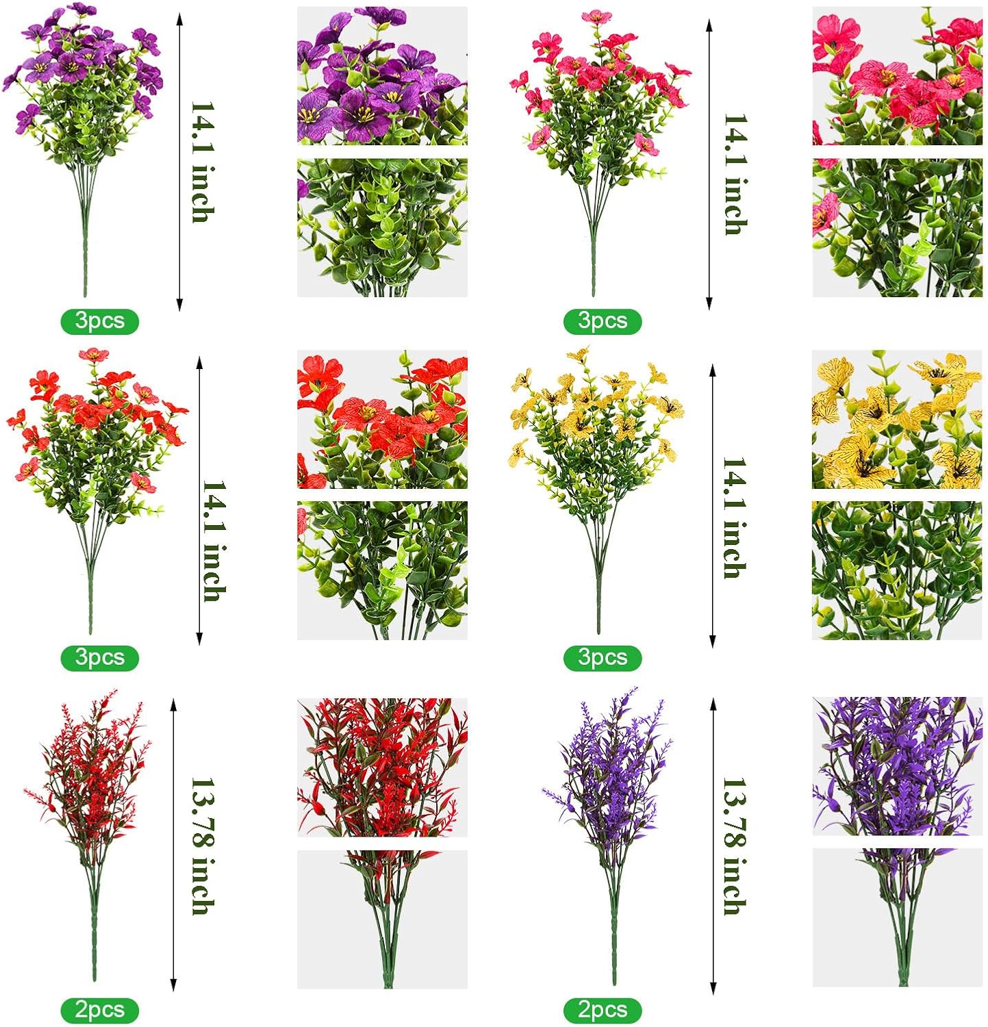 16 Bundles UV Resistant Artificial Flowers for Outdoor Use