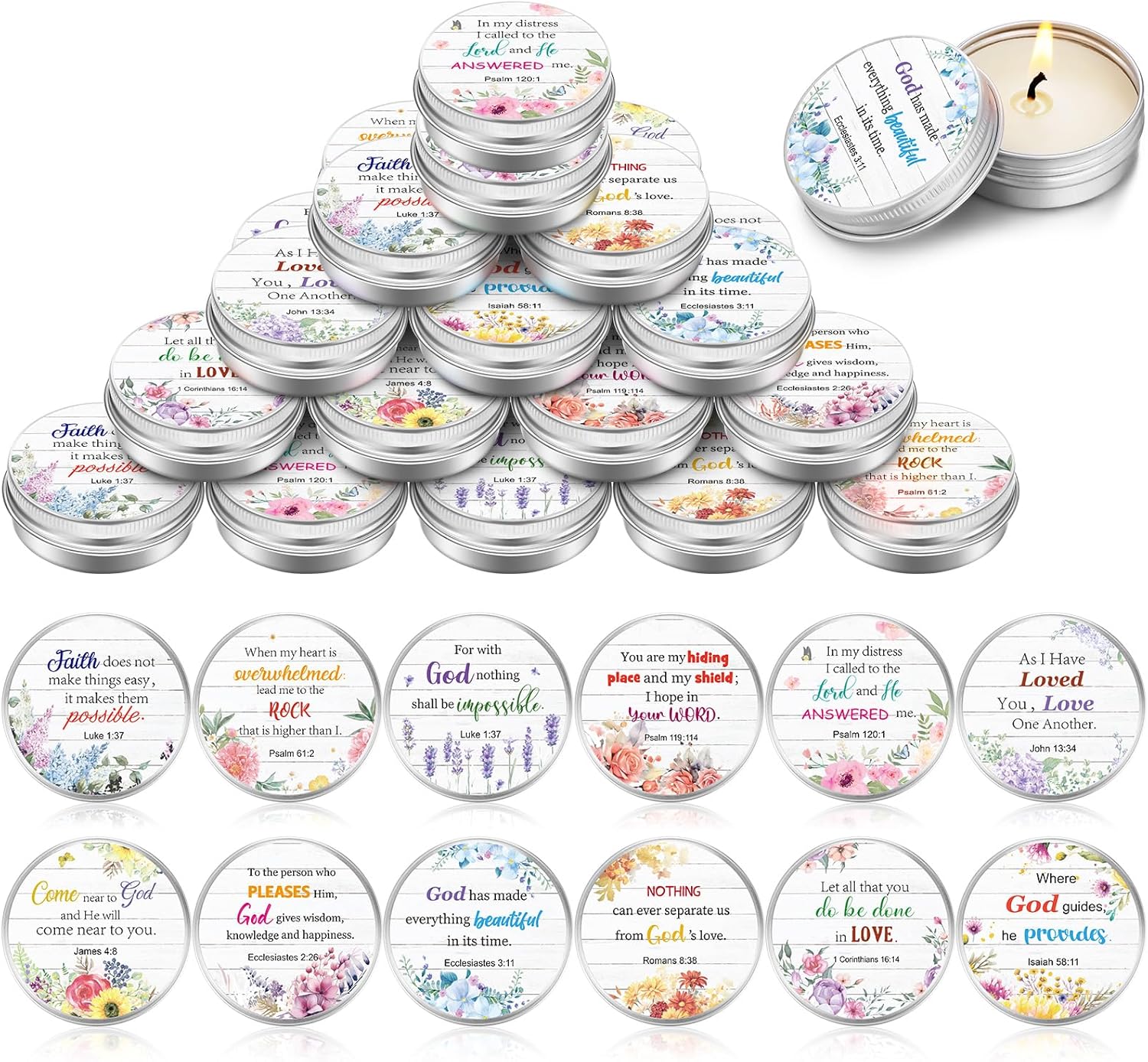 36 Set Bible Verse Scented Candle Tins with Lids