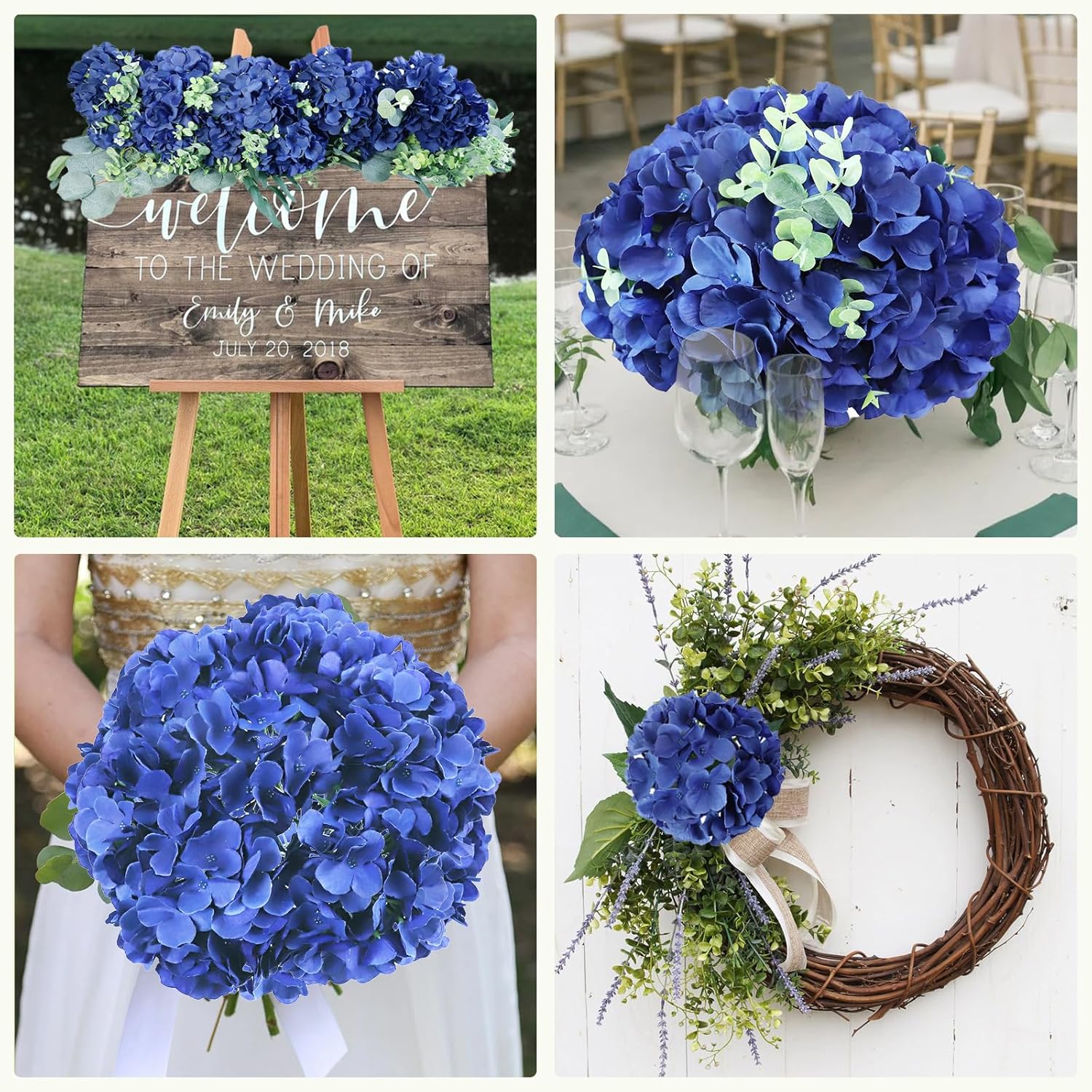 AVIVIHO 65 Pcs Navy Blue Hydrangea Artificial Flowers Realistic