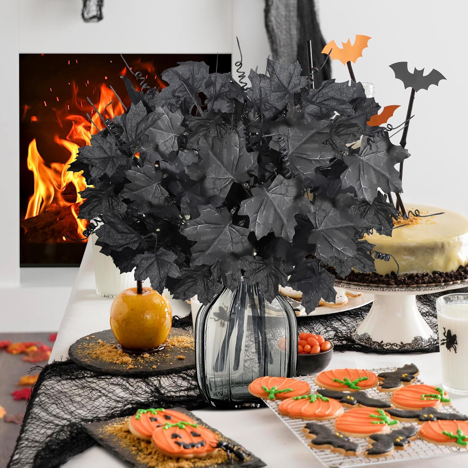 Mosoan 6 Pack Halloween Decorations Artificial Maple Leaf Stems