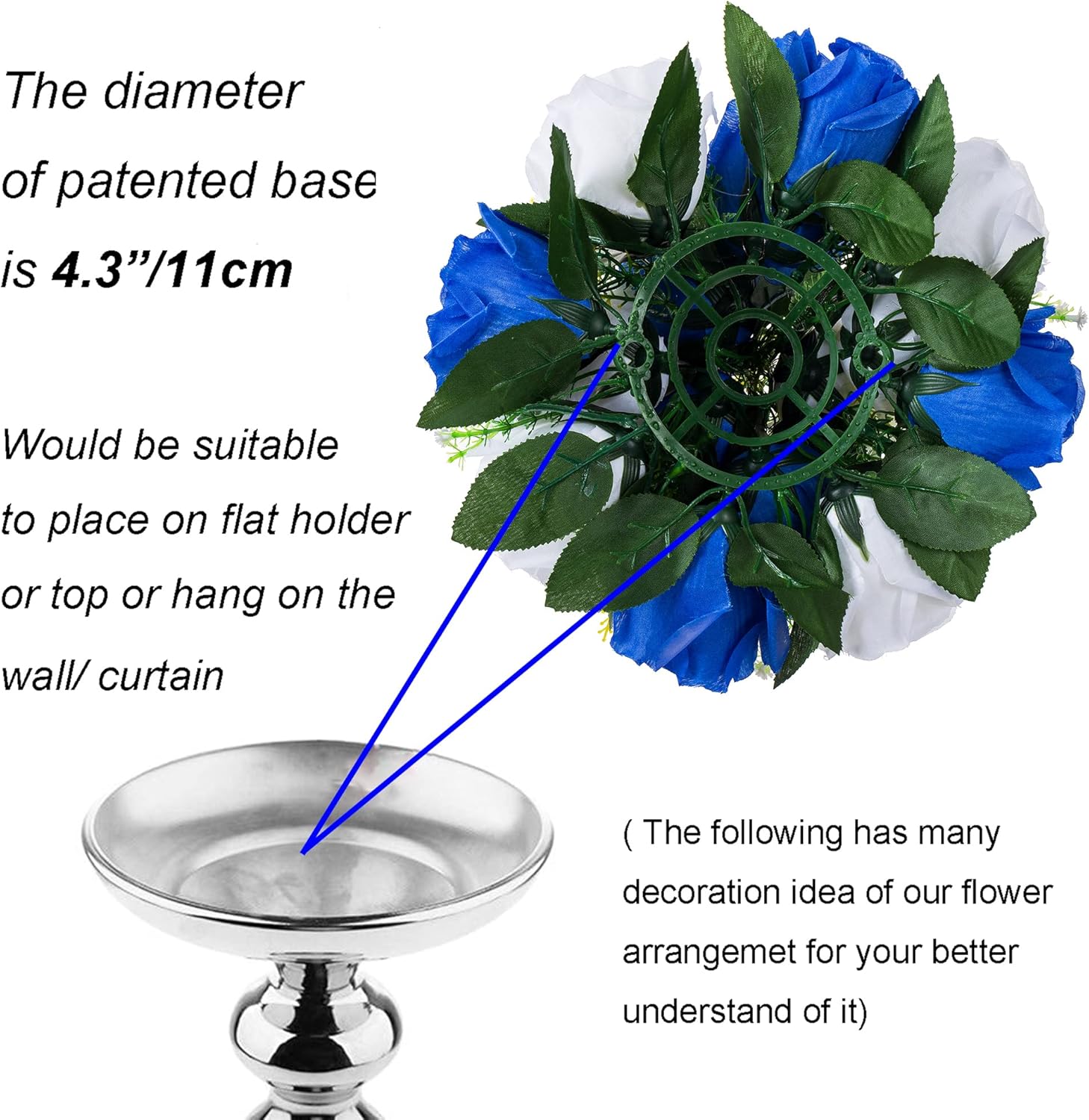 BLOSMON Royal Blue White Flower Balls Centerpiece 2 Pcs