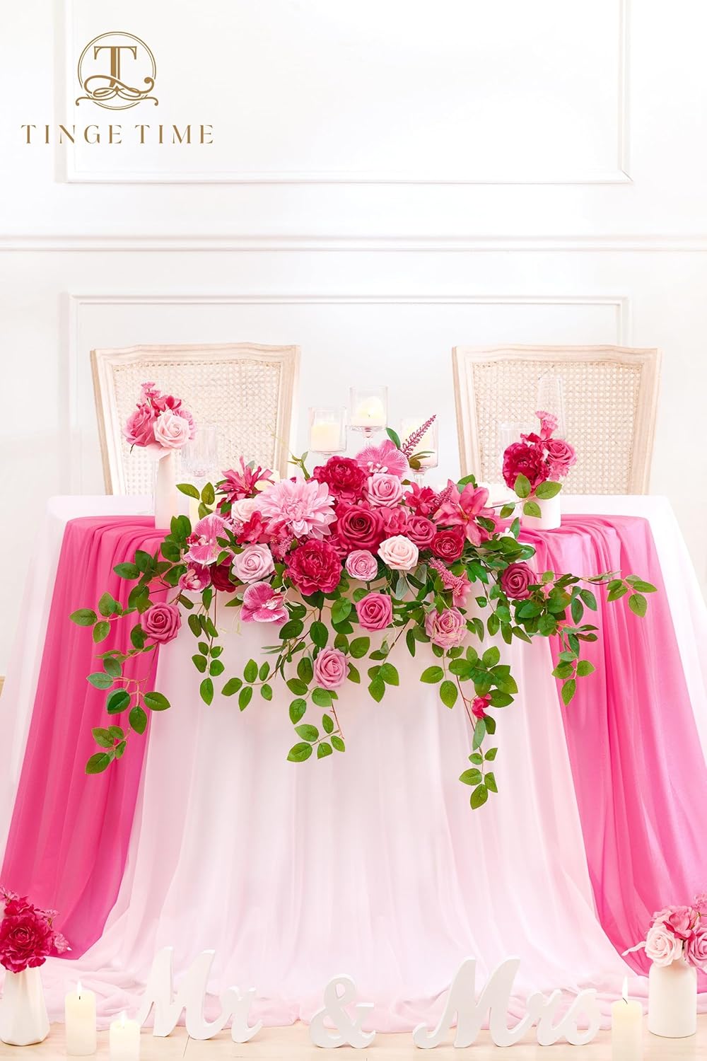TINGE TIME Artificial Sweetheart Flower Swag Set with Tablecloth and Runner Hot Pink