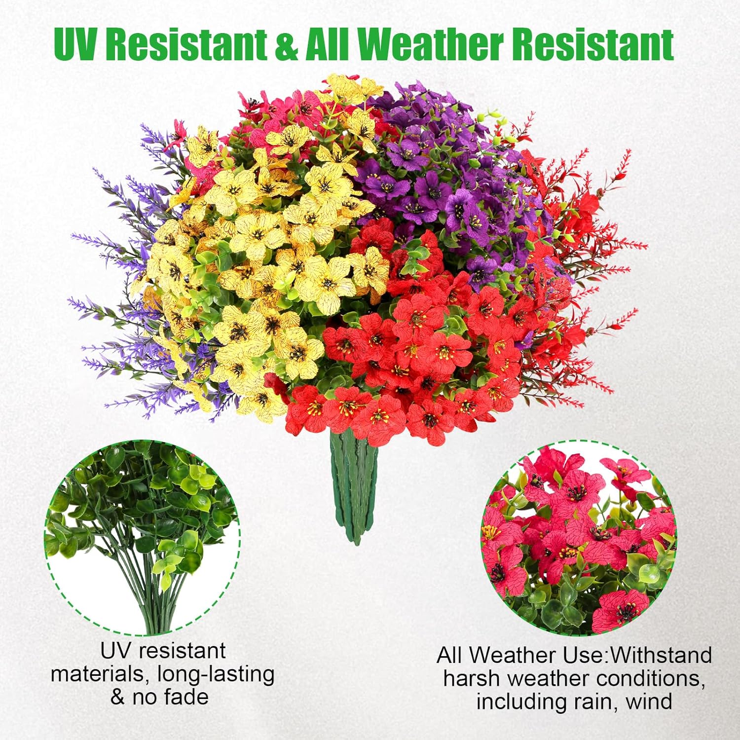 16 Bundles UV Resistant Artificial Flowers for Outdoor Use