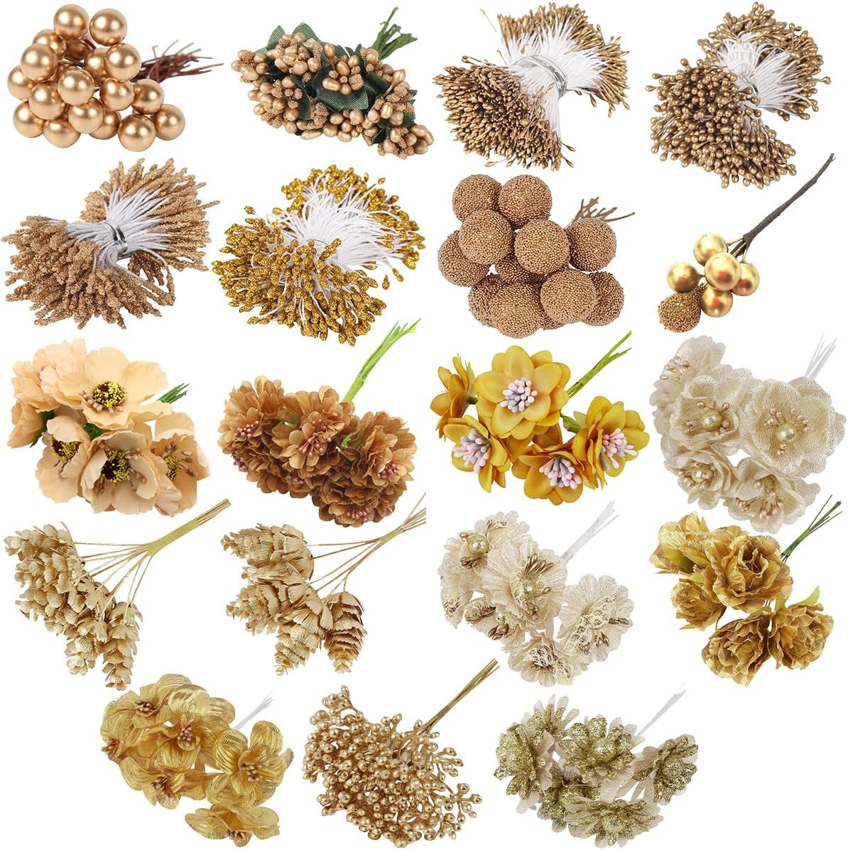 QueenBox 6pcs Artificial Gold Holly Berries DIY Craft Decor
