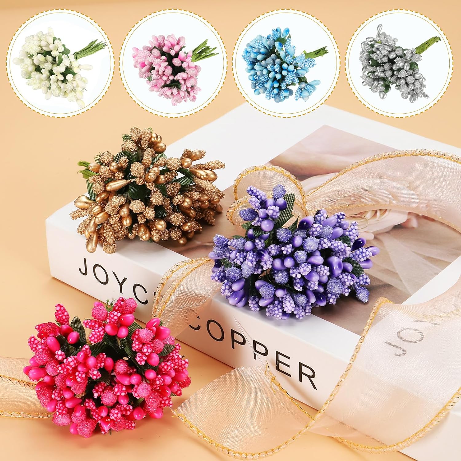 PATIKIL White Artificial Flower Stamen Bunch 144Pcs