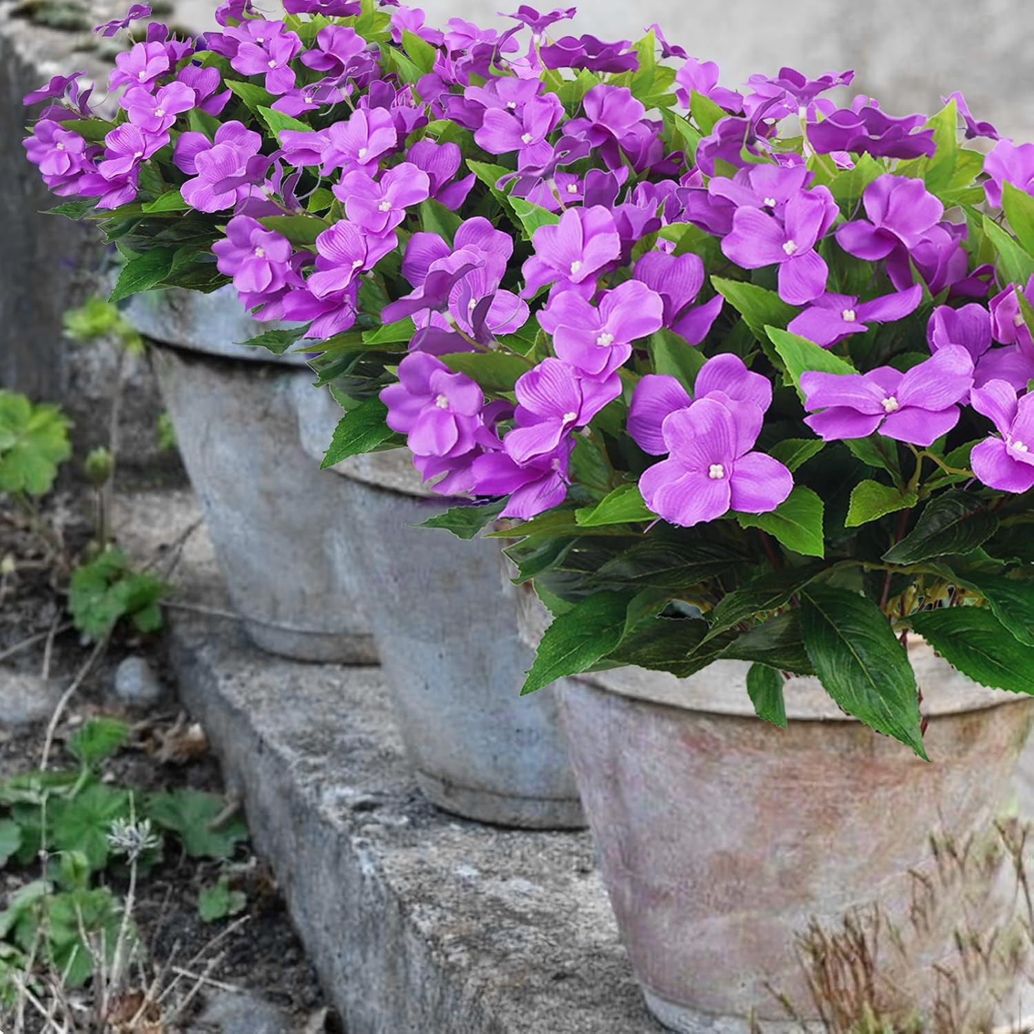 4 Pcs Artificial Impatiens Flowers for Outdoor Decor