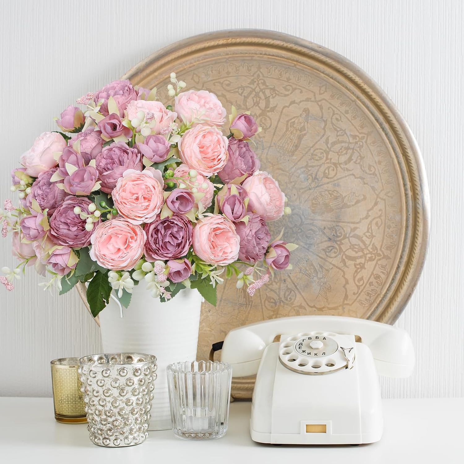 SOMYTING Artificial Pink Peonies Flowers Bouquets 2PCS