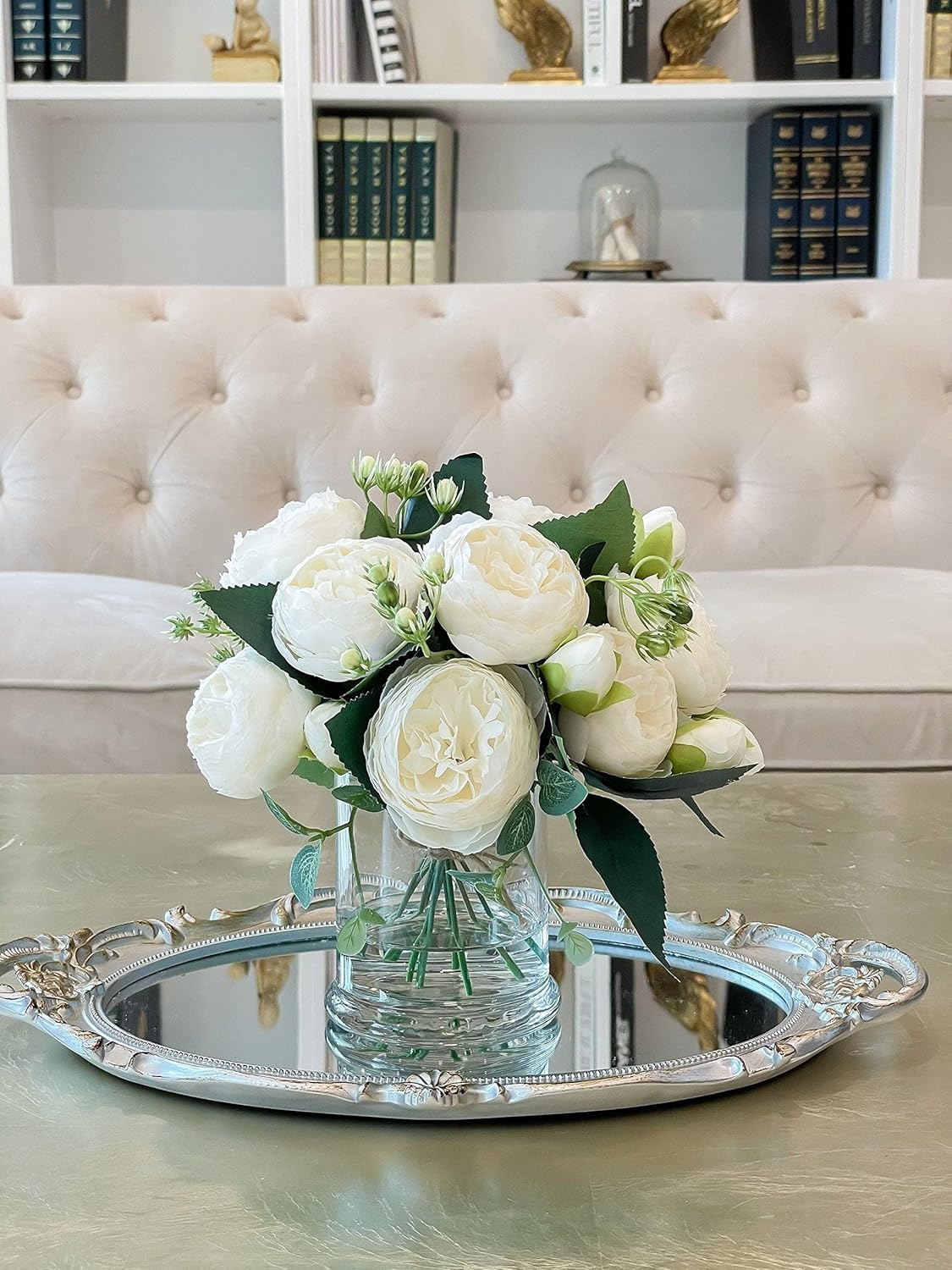 DEEMEI Artificial Peony Flowers Bouquet Set White