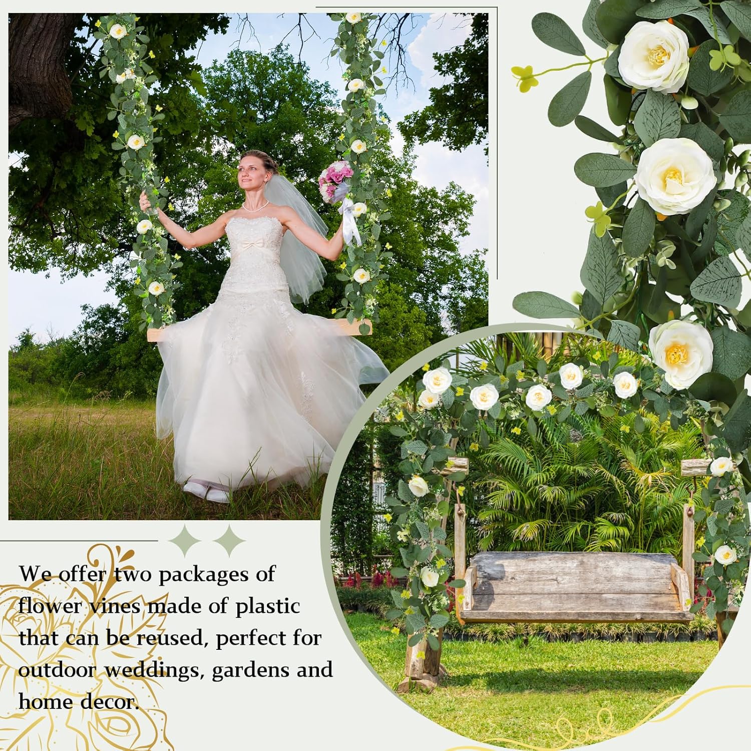ASTRYAS 2 Pack Artificial Eucalyptus Garland with Flowers