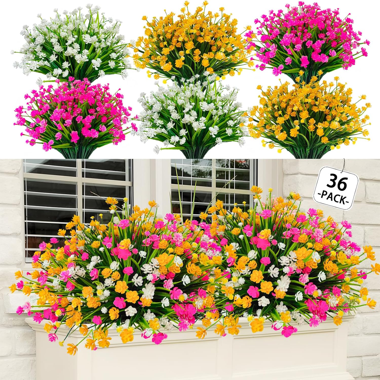 36 Pcs Artificial Flowers for Outdoor Decor