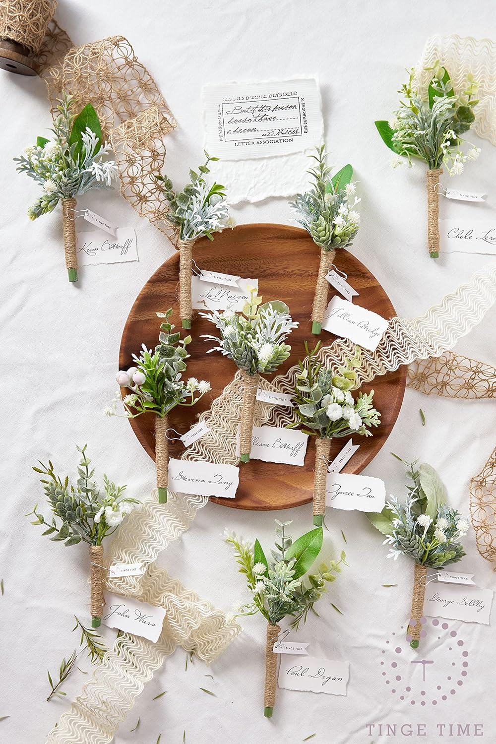TINGE TIME Fresh Green Silk Boutonniere Set 10 pcs