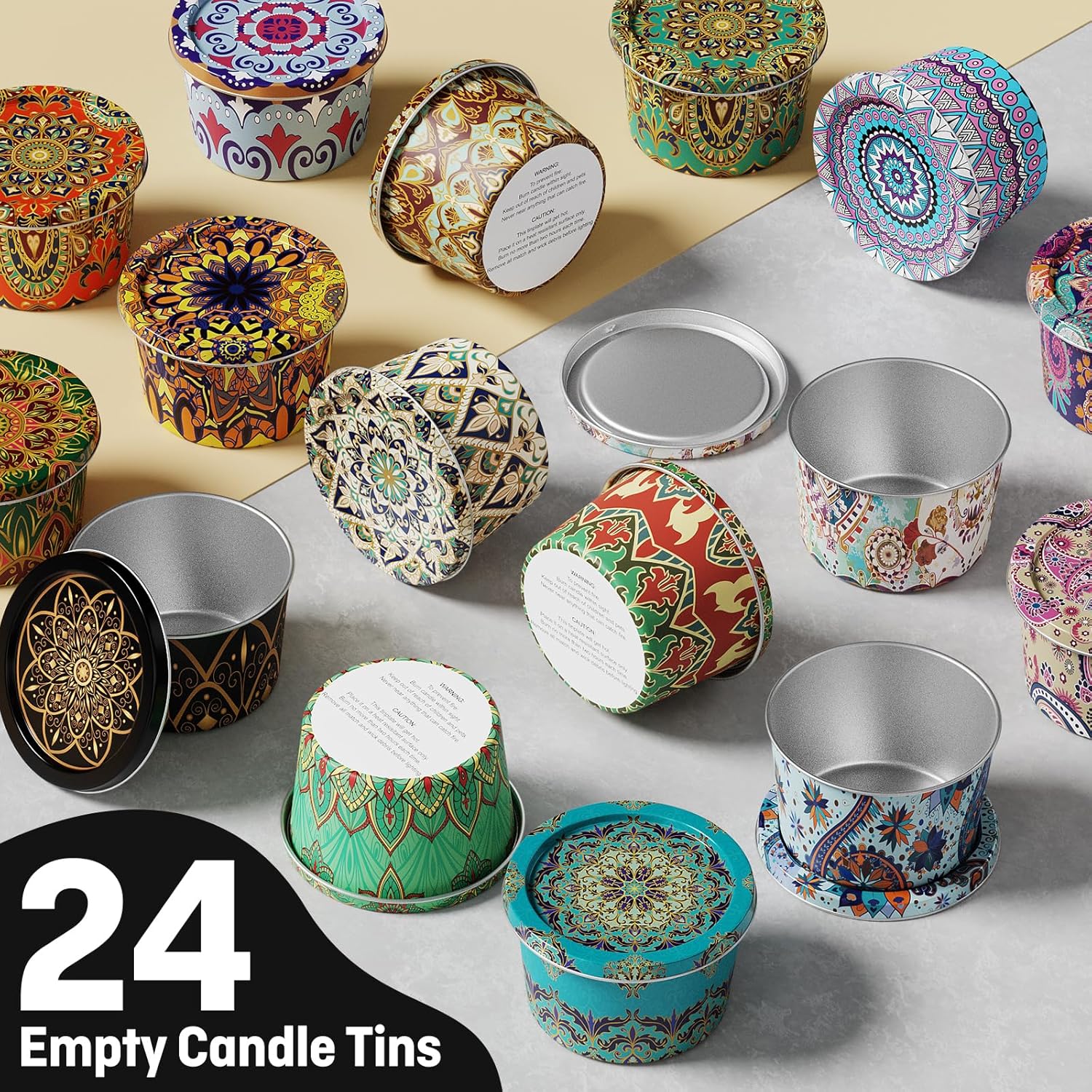 Nexuraze 24-Pack Candle Tins with Lids and Wicks